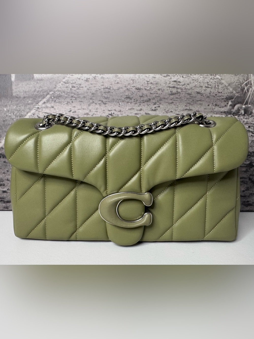 New Coach Quilted Tabby 26 Shoulder Bag Nappa Leather Moss Green CP147